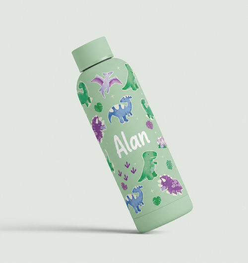 Botella Infantil Personalizada 500 ml| Acero Inoxidable con Diseño de Dinosaurios Y Unicornios