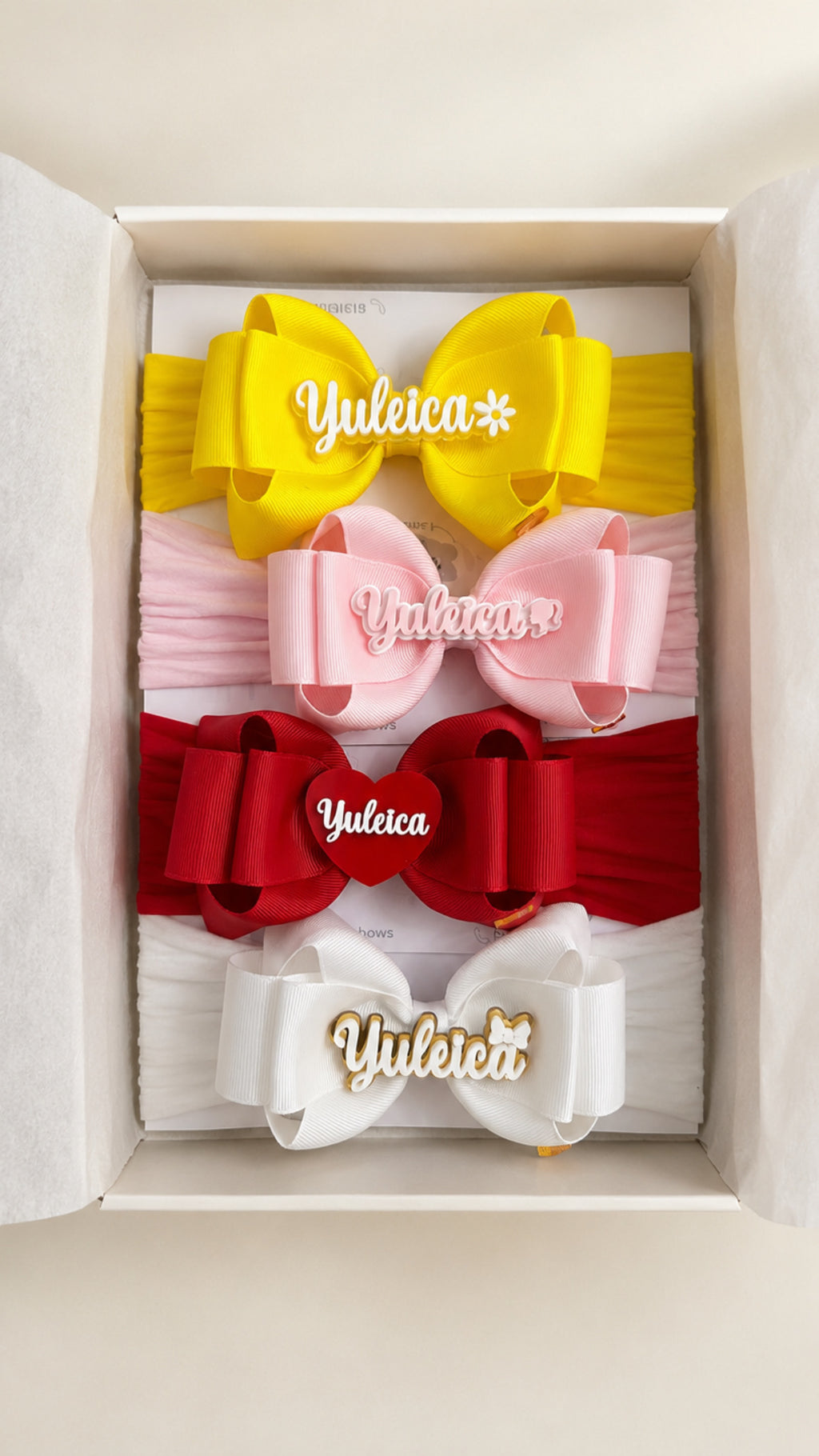 Pack de 4 lazos con nombre